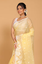 Thumbnail for Morchari Orzanga Stripe Embroidery Saree - Yellow - Distacart