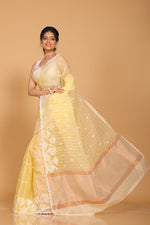 Thumbnail for Morchari Orzanga Stripe Embroidery Saree - Yellow - Distacart