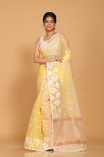 Thumbnail for Morchari Orzanga Stripe Embroidery Saree - Yellow - Distacart