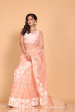 Thumbnail for Morchari Orzanga Stripe Embroidery Saree - Peach - Distacart