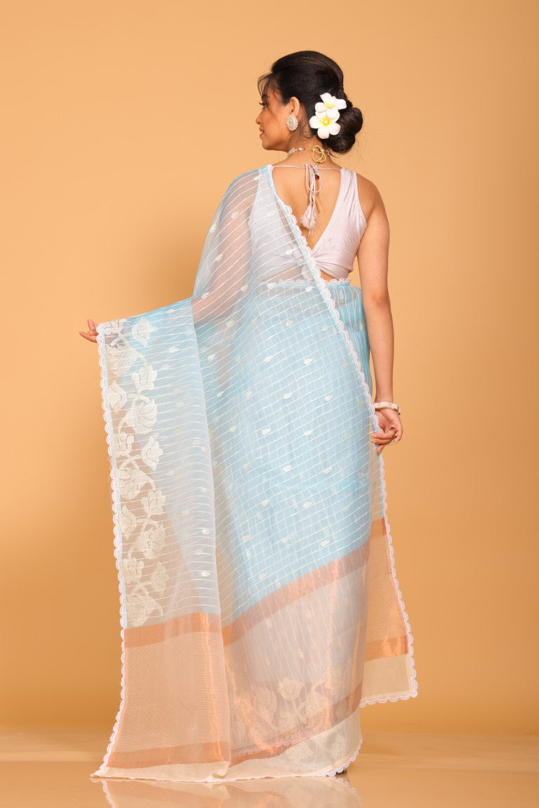 Morchari Orzanga Stripe Embroidery Saree - Green - Distacart