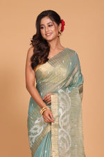 Thumbnail for Morchari Kota Zari Stripe Embroidery Saree - Sky Blue - Distacart