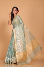 Thumbnail for Morchari Kota Zari Stripe Embroidery Saree - Sky Blue - Distacart