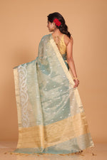 Thumbnail for Morchari Kota Zari Stripe Embroidery Saree - Sky Blue - Distacart