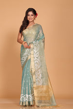 Thumbnail for Morchari Kota Zari Stripe Embroidery Saree - Sky Blue - Distacart