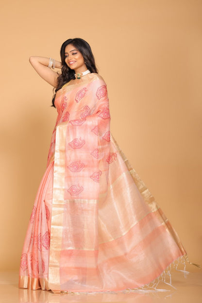 Morchari Kota Tissue Zari Embroidery Saree - Red - Distacart