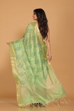 Thumbnail for Morchari Kota Tissue Zari Embroidery Saree - Green - Distacart