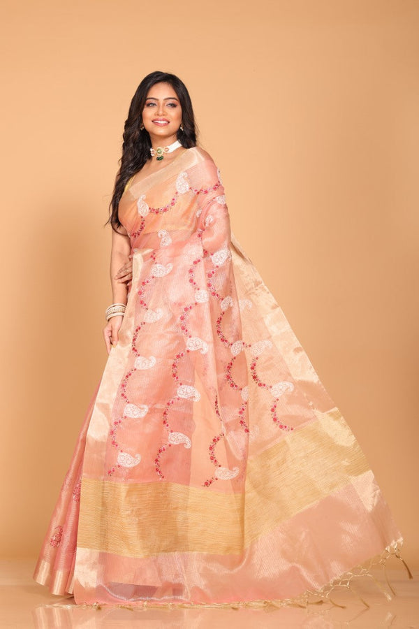 Morchari Kota Zari Embroidery Saree - Pink - Distacart