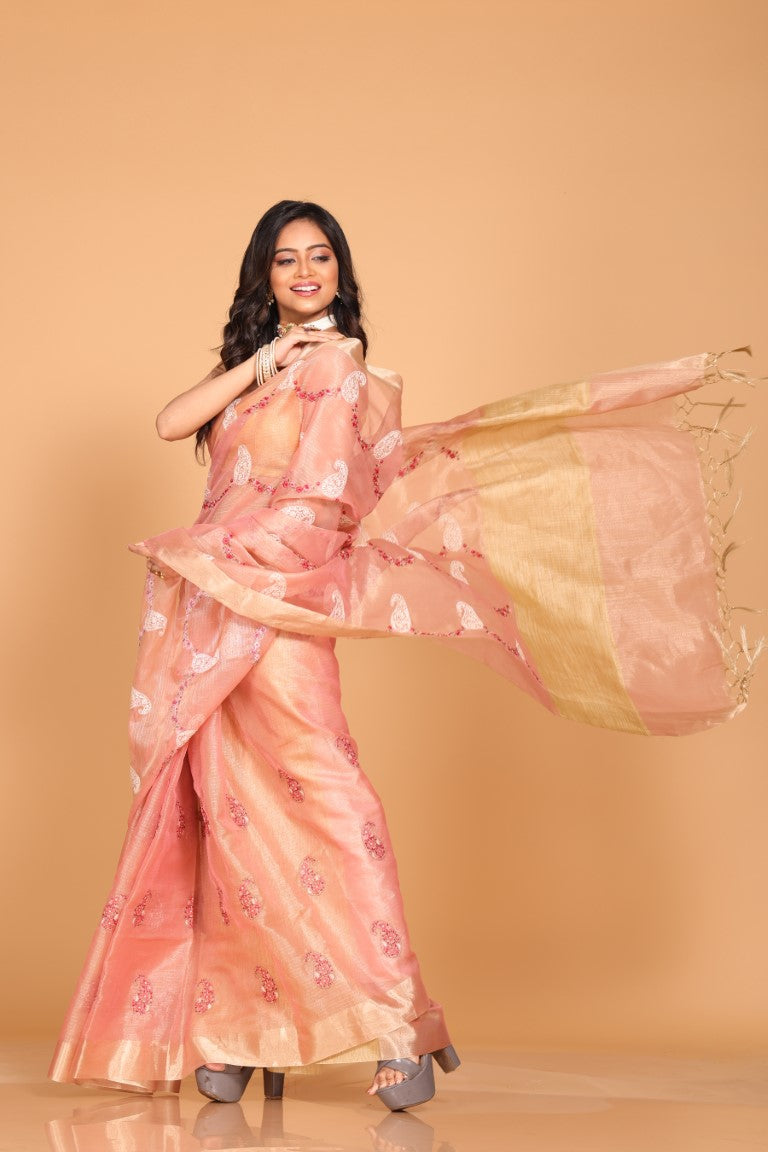 Morchari Kota Zari Embroidery Saree - Pink - Distacart