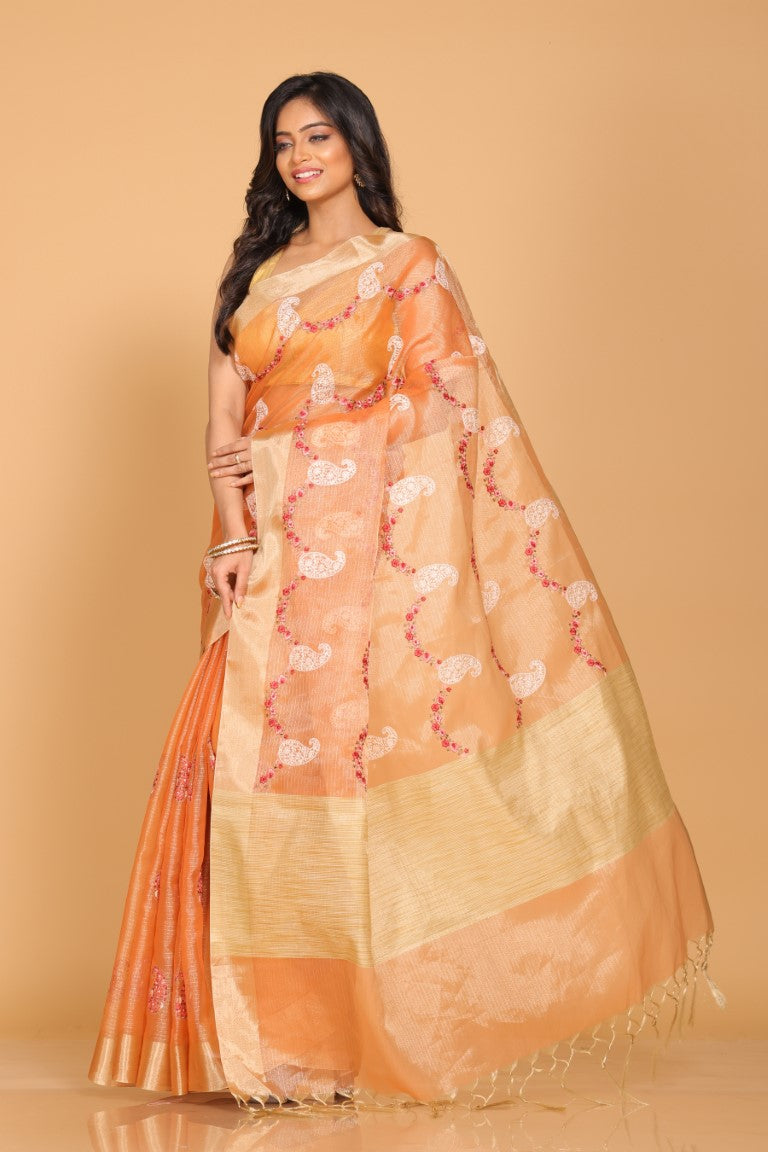 Morchari Kota Zari Embroidery Saree - Peach - Distacart