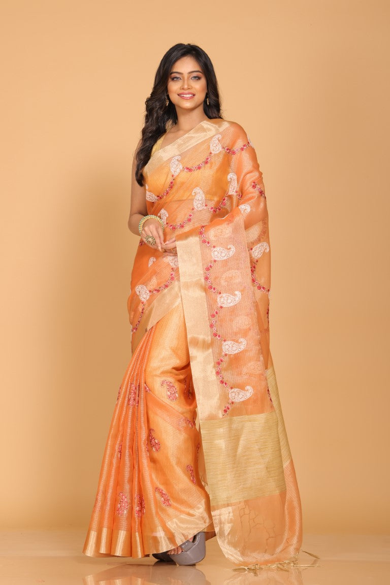 Morchari Kota Zari Embroidery Saree - Peach - Distacart