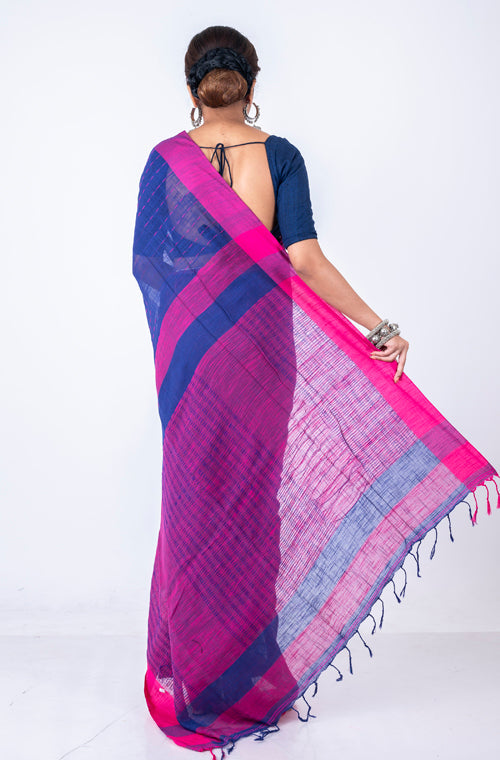Morchari Bengal Handloom Cotton Linen Saree - Multicolor - Distacart