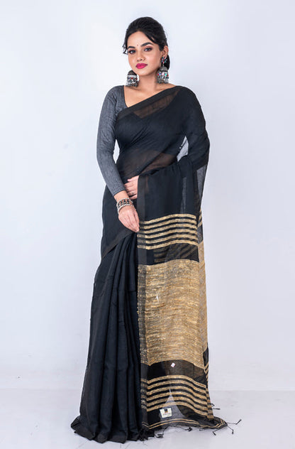 Morchari Bengal Jute Handloom Saree - Black - Distacart