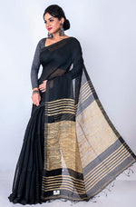 Thumbnail for Morchari Bengal Jute Handloom Saree - Black - Distacart