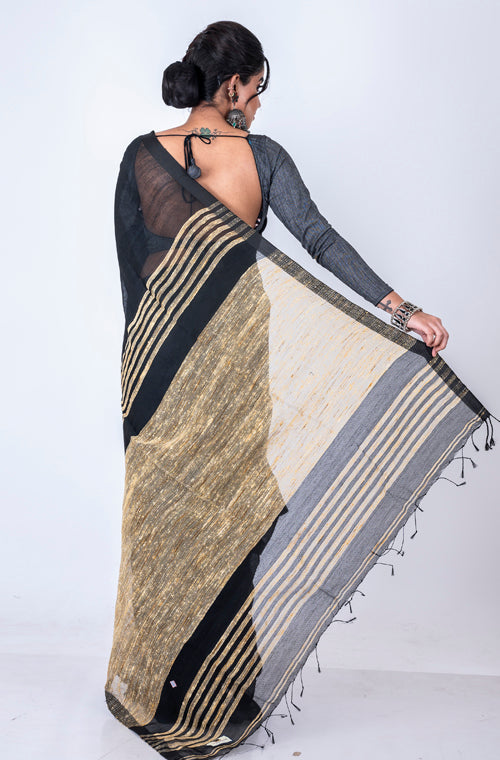 Morchari Bengal Jute Handloom Saree - Black - Distacart