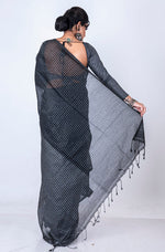 Thumbnail for Morchari Bengal Handloom Cotton Zari Check Saree - Black - Distacart