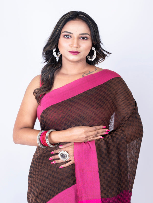 Morchari Bengal Cotton / Cotton Saree - Magenta - Distacart