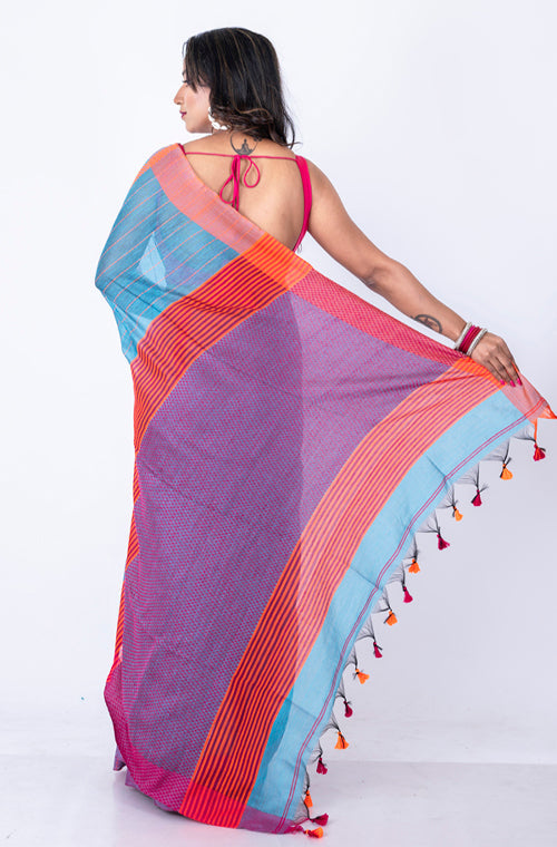 Morchari Bengal Cotton / Cotton Saree - Blue - Distacart