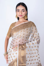 Thumbnail for Morchari Baranasi All Over Zari Work Saree - White - Distacart