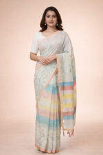 Thumbnail for Morchari Mal Chanderi All Over kantha Work With Unstitched Blouse - Distacart