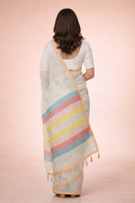 Thumbnail for Morchari Mal Chanderi All Over kantha Work With Unstitched Blouse - Distacart