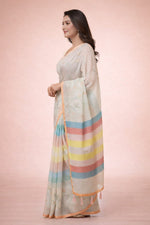 Thumbnail for Morchari Mal Chanderi All Over kantha Work With Unstitched Blouse - Distacart