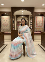 Thumbnail for Morchari Multicolour saree with heavy unstitched blouse piece - Distacart