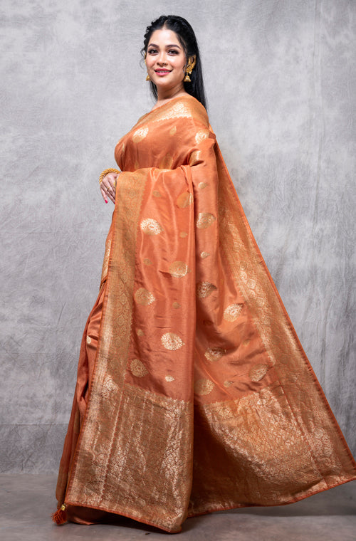 Morchari Pure Dola Silk Saree - Brown - Distacart