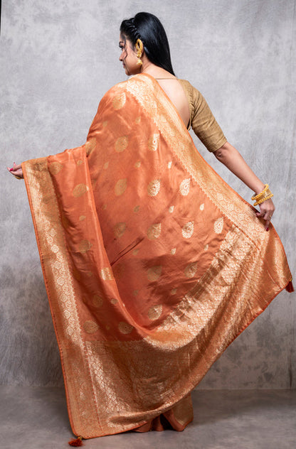 Morchari Pure Dola Silk Saree - Brown - Distacart