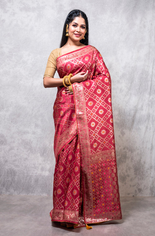 Morchari Pure Dola Silk Saree - Maroon - Distacart