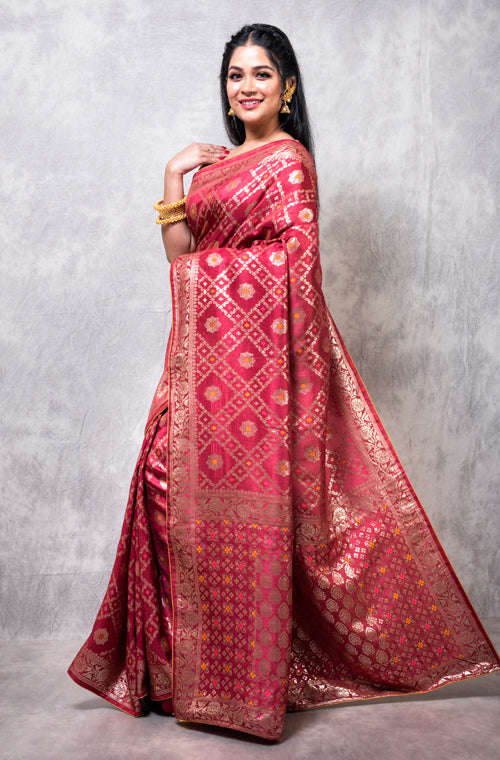 Morchari Pure Dola Silk Saree - Maroon - Distacart