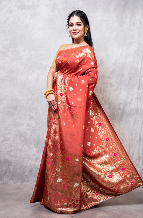 Morchari Pure Dola Silk Saree - Dark Mustard - Distacart