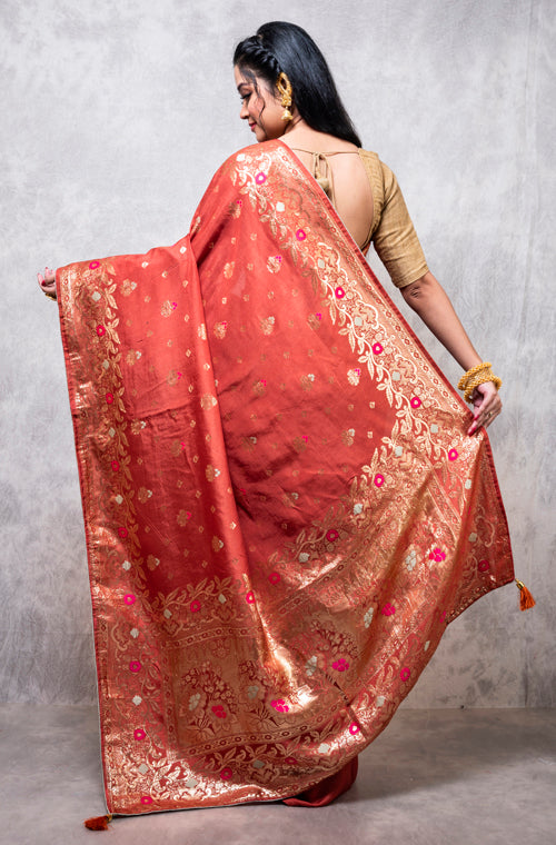 Morchari Pure Dola Silk Saree - Dark Mustard - Distacart
