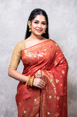 Thumbnail for Morchari Pure Dola Silk Saree - Dark Mustard - Distacart