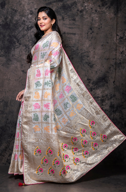 Morchari Pure Dola Silk Saree - Cream - Distacart
