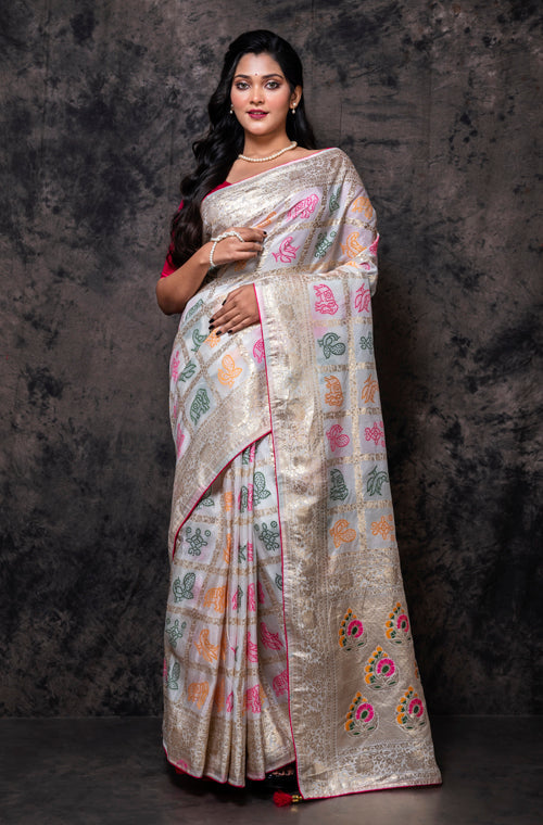 Morchari Pure Dola Silk Saree - Cream - Distacart