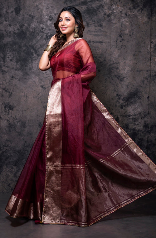 Morchari Organza Saree - Brown - Distacart