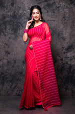 Thumbnail for Morchari Organza Saree With Plain Blouse - Gajari - Distacart