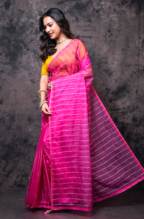 Morchari Organza Saree With Plain Blouse - Pink - Distacart