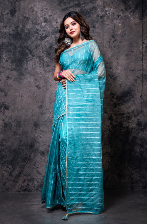 Morchari Organza Saree With Plain Blouse - Light Green - Distacart