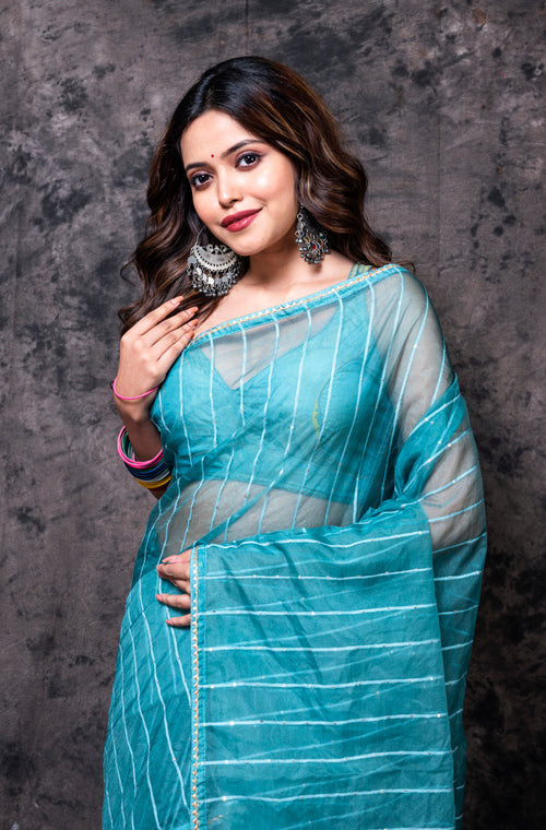 Morchari Organza Saree With Plain Blouse - Light Green - Distacart