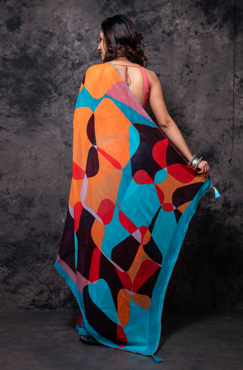 Morchari Georgette Saree With Digital Print - Multicolor - Distacart