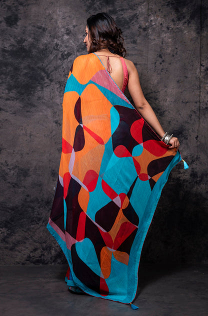 Morchari Georgette Saree With Digital Print - Multicolor - Distacart