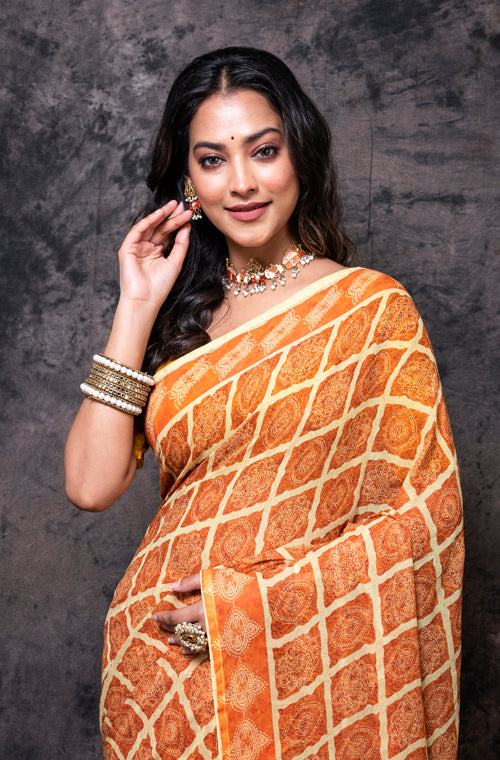 Morchari Georgette Saree With Digital Print - Multicolor - Distacart