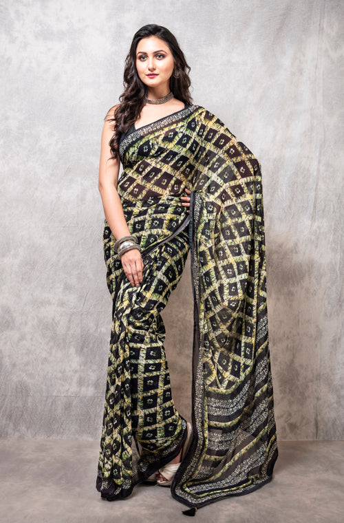 Morchari Georgette Saree With Digital Print - Multicolour - Distacart