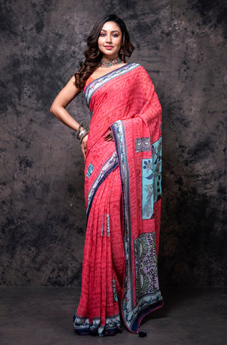 Morchari Georgette Saree With Digital Print - Multicolour - Distacart