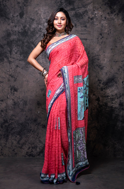 Morchari Georgette Saree With Digital Print - Multicolour - Distacart