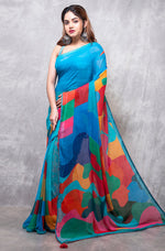 Thumbnail for Morchari Georgette Saree With Digital Print - Multicolour - Distacart