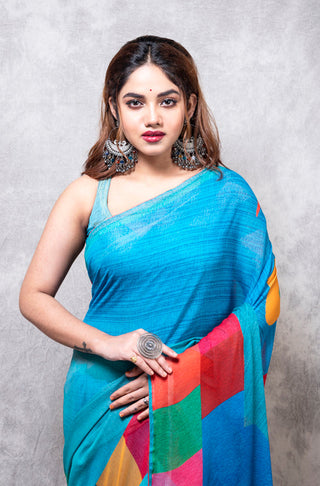 Morchari Georgette Saree With Digital Print - Multicolour - Distacart