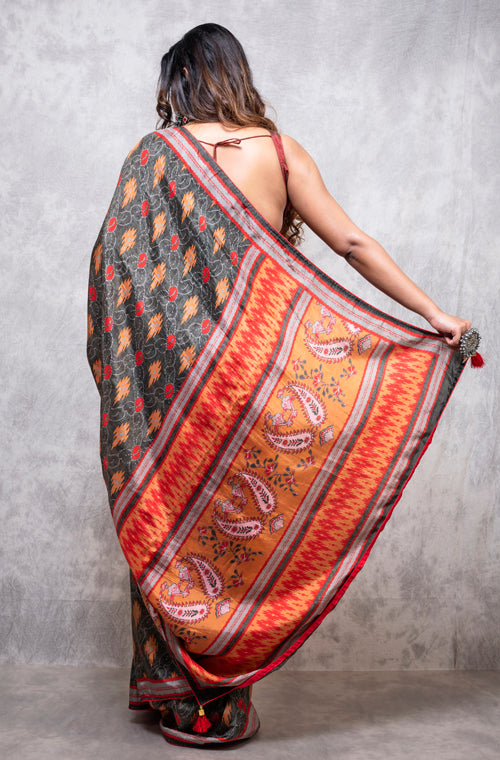 Morchari Pure Russian Silk Saree Digital Print - Multicolour - Distacart